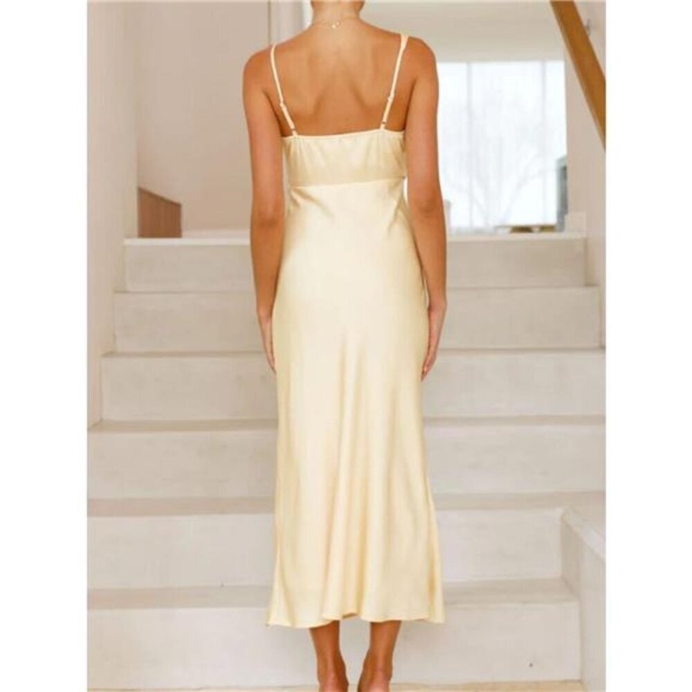 Satin Asymmetrical Midi Dress - Picture 4 of 16
